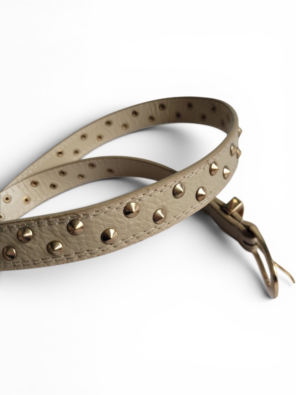 Studded Faux Leather Belt Beige with Gold Hardware